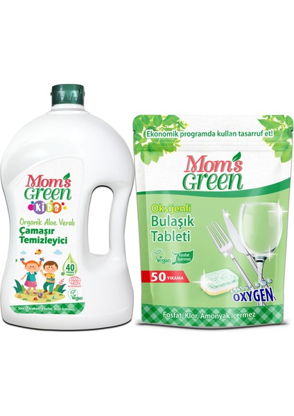 2'li Set Çocuk Organik Çamaşır Temizleyici 1500 ml (40 Yıkama) ve Bulaşık Tableti 50 Tablet