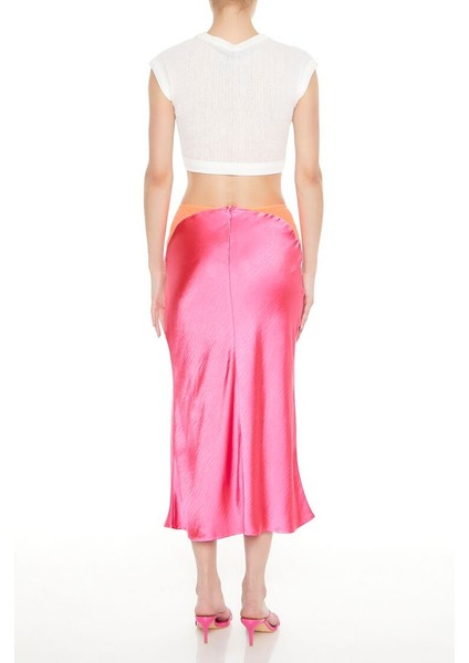 Saten Colorblock Maxi Etek