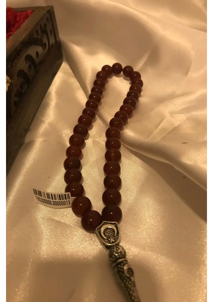 Tespih Akik Doğal Taş Tesbih Gümüş Imameli Ahşap Kutulu 8mm Akik