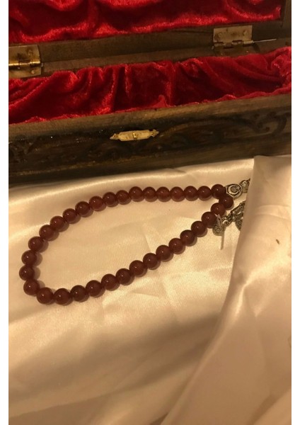 Tespih Akik Doğal Taş Tesbih Gümüş Imameli Ahşap Kutulu 8mm Akik modelleri