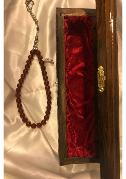 Tespih Akik Doğal Taş Tesbih Gümüş Imameli Ahşap Kutulu 8mm Akik fırsatları
