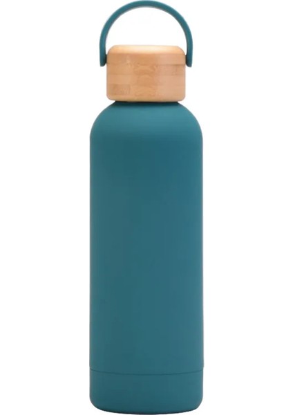 Tcherchı 500 ml Küçük Ağız Termos Bardak Taşınabilir Saplı Bambu Ahşap Kapak Vakum Çift Paslanmaz Çelik Basit Açık Spor Su Şışesı (Yurt Dışından)