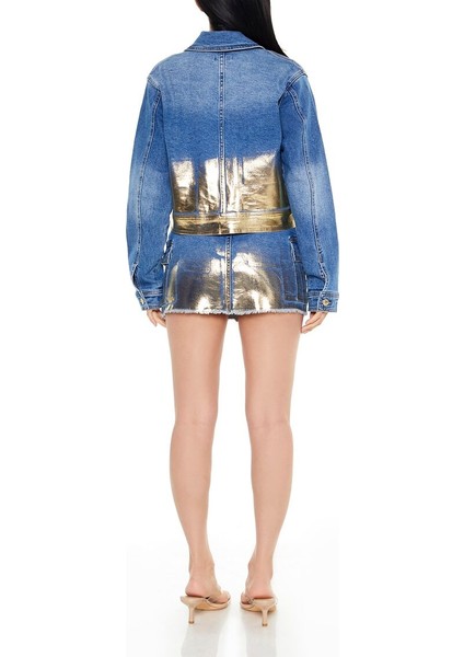 Metallic Denim Kargo Mini Etek