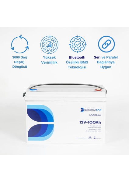 12V 100AH Lifepo4 Uyumlu Akü Bluetooth Özellikli (Lityum Akü) fiyatları