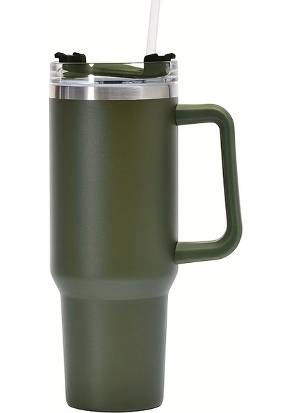 Tcherchı Paslanmaz Çelik Yalıtımlı Bardak - Taşınabilir Saplı ve Pipetli, Yükseltilmiş Çift Katmanlı Araba Saplı, Sızdırmaz, Büyük Kapasiteli, Içecekleri Birkaç Saat Soğuk Tutar, (Yurt Dışından)