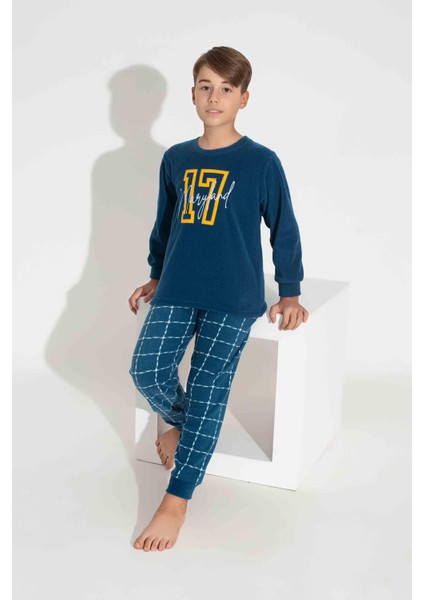 Erkek Genç ve Çocuk Ekose-Kare Desenli Uzun Kollu Polar Peluş Kumaş Kışlık Sıcak Tutan Pijama Takım 37588MK modelleri