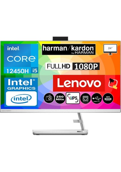 Ideacentre 24IAP7 Intel Core I5-12450H 32GB 1tb SSD Intel UHD Graphics 24'' Fhd IPS Freedos F0GH01GDTR All In One Bilgisayar+ Snertech