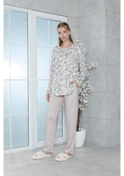 Viskon Desenli Vizon Pijama Takımı %100 Pamuk