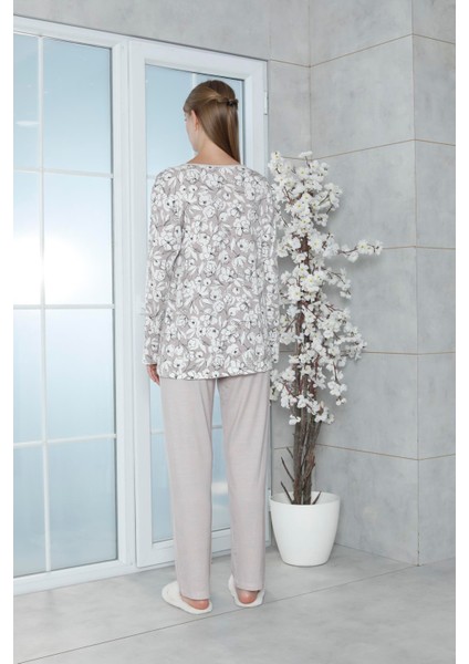Viskon Desenli Vizon Pijama Takımı %100 Pamuk