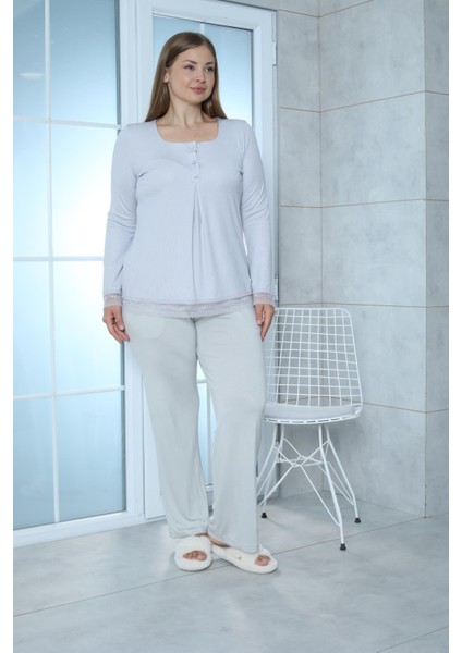 Viskon Melisa Gri Pijama Takımı %100 Pamuk