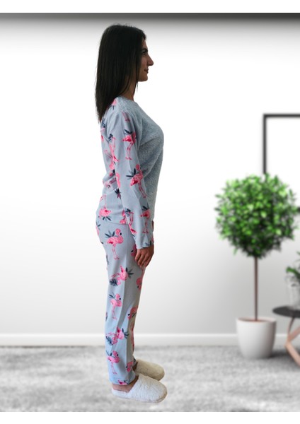 Happy Days Flamingo Desenli Kadın Polar Peluş Pijama Takımı (Yeşil) modelleri