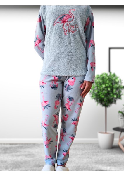 Happy Days Flamingo Desenli Kadın Polar Peluş Pijama Takımı (Yeşil) indirimleri