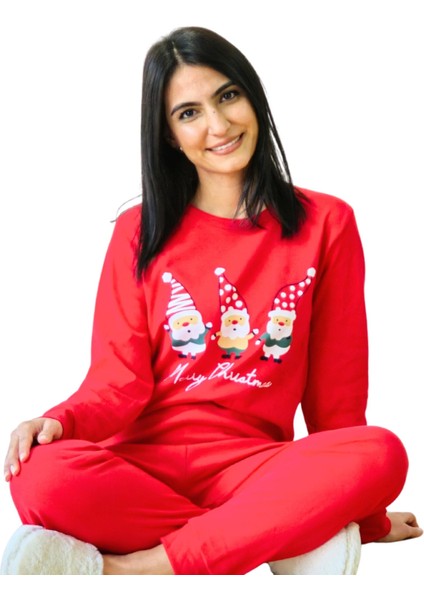 Baskılı Pamuk Kadın Yeni Yıl Pijama Takımı (Noel Baba) fiyatları