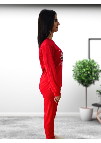 Baskılı Pamuk Kadın Yeni Yıl Pijama Takımı (Noel Baba) fırsatları