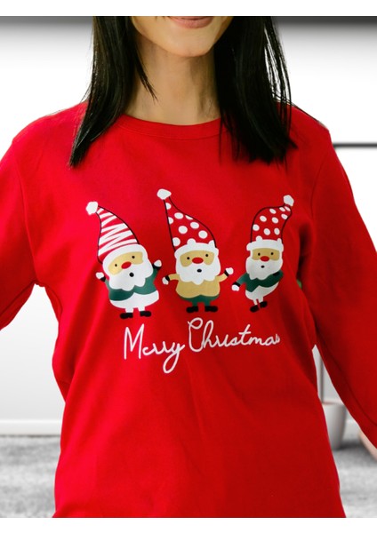 Baskılı Pamuk Kadın Yeni Yıl Pijama Takımı (Noel Baba) indirimleri