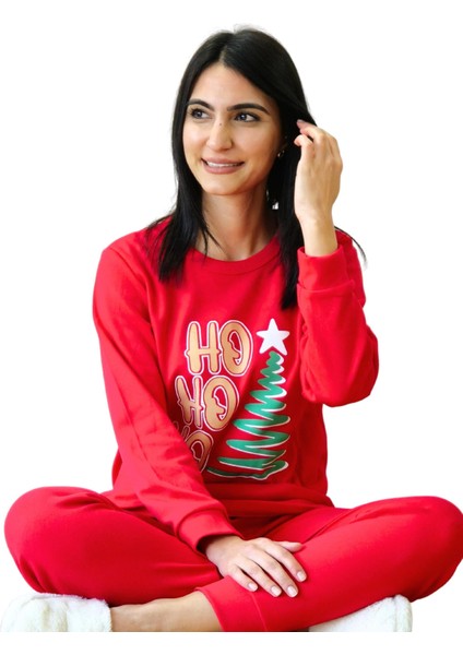 Baskılı Pamuk Kadın Yeni Yıl Pijama Takımı (Ho Ho Ho)) fiyatları