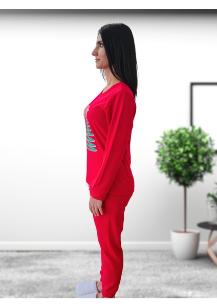Baskılı Pamuk Kadın Yeni Yıl Pijama Takımı (Ho Ho Ho)) fırsatları