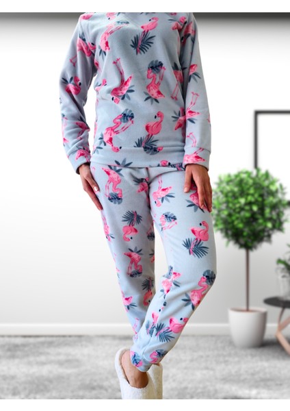 Flamingo Desenli Kadın Polar Peluş Pijama Takımı (Yeşil) indirimleri