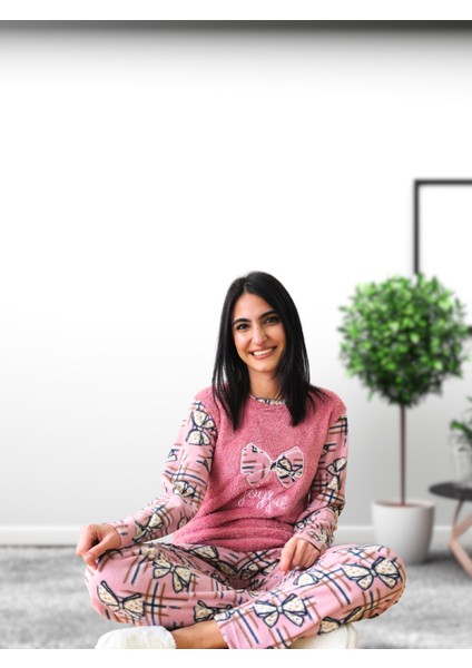 Joyfull Kurdela Desenli Kadın Polar Peluş Pijama Takımı (G. Kurusu) indirimleri