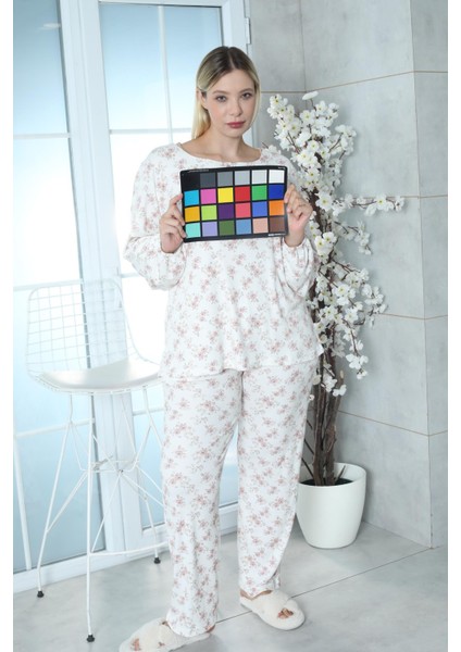 Viskon Büyük Beden Desenli Melisa Pijama Takımı %100 Pamuk