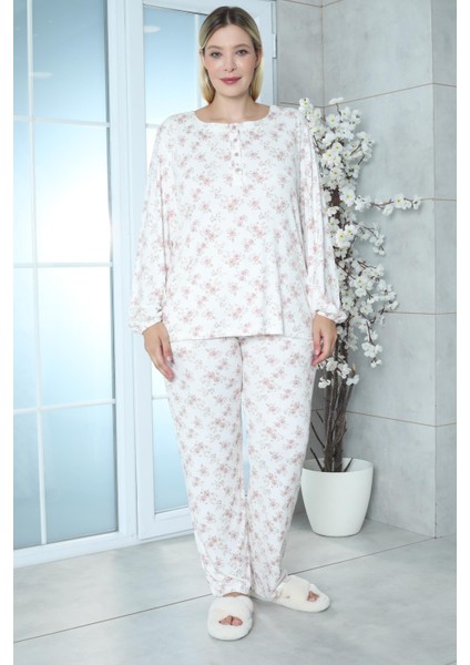Viskon Büyük Beden Desenli Melisa Pijama Takımı %100 Pamuk