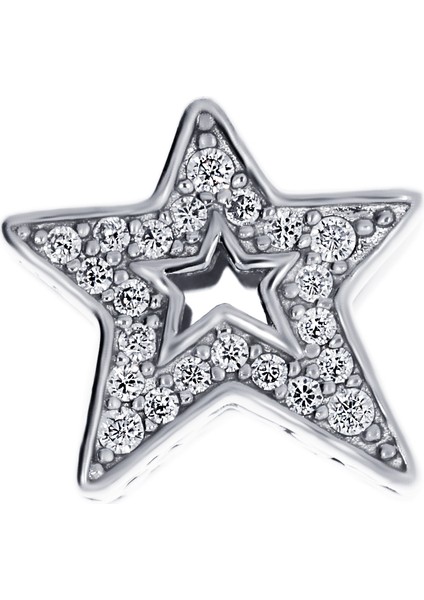 Kadın Asimetrik Yıldız Model Taşlı Gümüş Charm