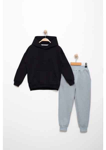 Erkek Çocuk 6-7-8-9 Yaş Pamuklu Şardonlu 3 Ip Sweatshirt Jogger Takım Jump Kabartma Baskılı