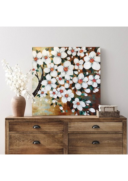 Dallarda Açan Beyaz Çiçekler Kanvas Tablo modelleri