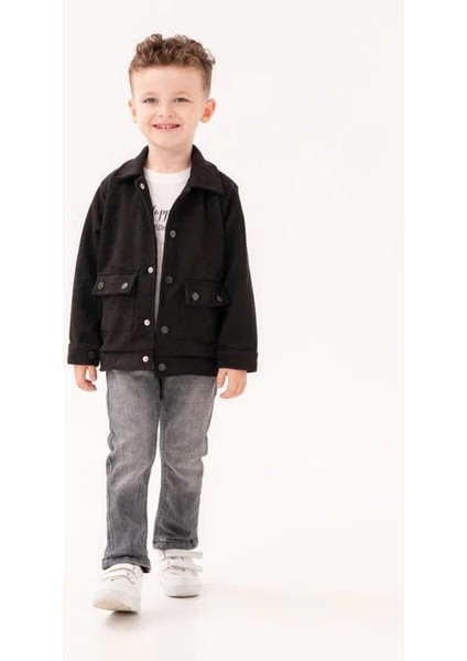 (1-4 Yaş) Desenli Süet Ceketli Erkek Çocuk 3 lü takım - Siyah indirimleri