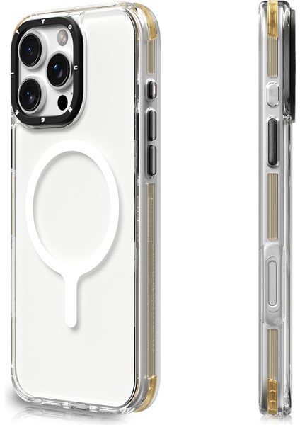 iPhone 16 Pro Max Uyumlu Kılıf Magsafe Şarj Özellikli Crystal Color Serisi Kapak Sarı