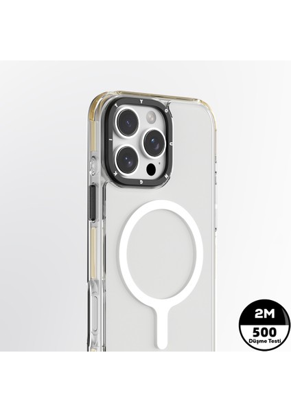 iPhone 16 Pro Max Uyumlu Kılıf Magsafe Şarj Özellikli Crystal Color Serisi Kapak Sarı