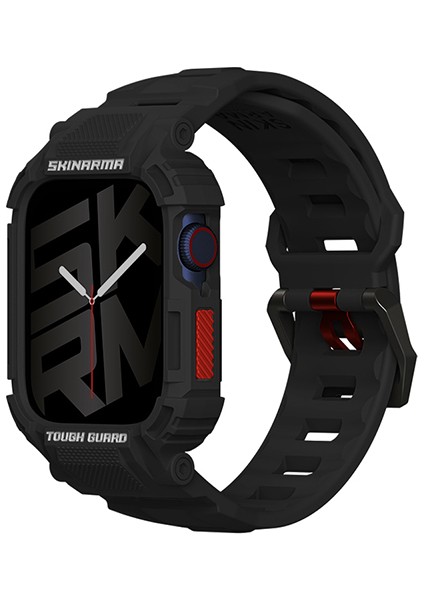 Apple Watch 7 45MM Uyumlu 2in1 Tpu Kasa Koruyuculu Silikon Kordon Mecha Siyah