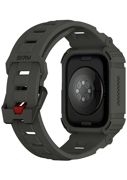 Apple Watch 7 45MM Uyumlu 2in1 Tpu Kasa Koruyuculu Silikon Kordon Mecha Yeşil