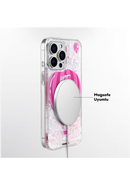 iPhone 16 Pro Kılıf Magsafe Özellikli Parlak Kumlu Sıvılı Pink Dream Quicksand Serisi Pembe