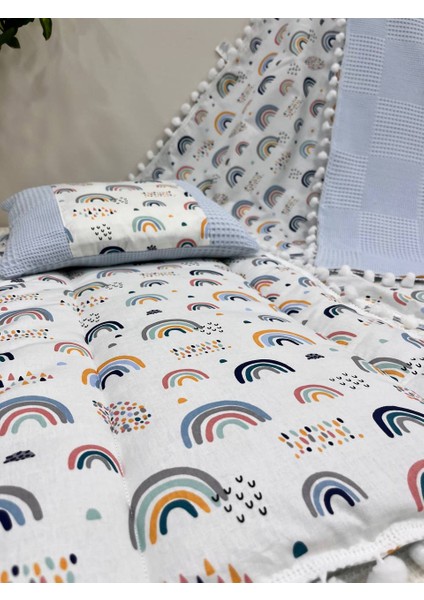 Poplin Kumaş ve Ponponlu Alt Açma , Yastık ve Battaniye 3'lü Set modelleri