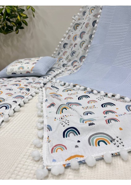 Poplin Kumaş ve Ponponlu Alt Açma , Yastık ve Battaniye 3'lü Set fırsatları