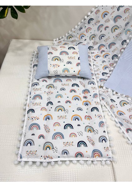 Poplin Kumaş ve Ponponlu Alt Açma , Yastık ve Battaniye 3'lü Set indirimleri