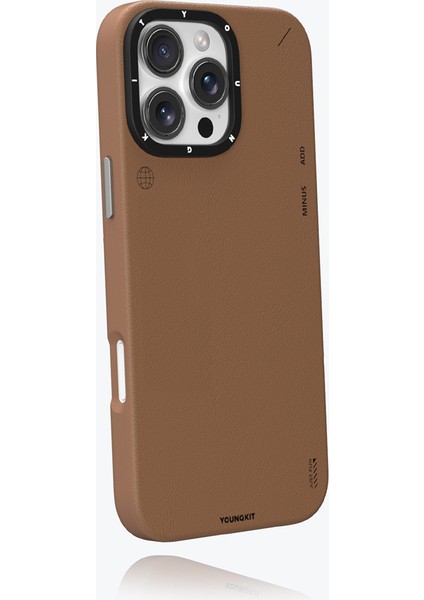 iPhone 15 Pro Kılıf Magsafe Özellikli Basit Mat Deri Desenli Tech Fashion Serisi Kahverengi