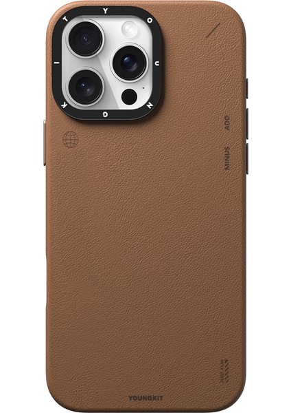 iPhone 15 Pro Kılıf Magsafe Özellikli Basit Mat Deri Desenli Tech Fashion Serisi Kahverengi