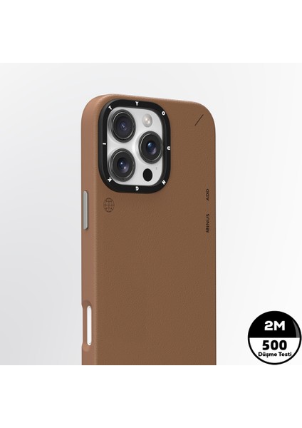 iPhone 15 Pro Kılıf Magsafe Özellikli Basit Mat Deri Desenli Tech Fashion Serisi Kahverengi
