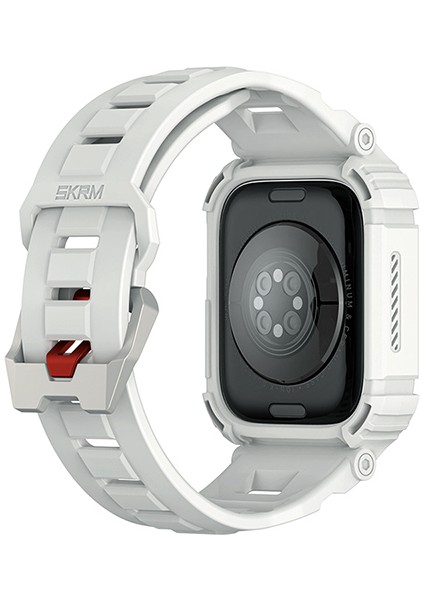 Apple Watch 44 mm Uyumlu 2in1 Tpu Kasa Koruyuculu Silikon Kordon Mecha Açık Gri