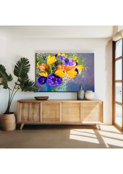 Mavi ve Sarı Çiçekler Kanvas Tablo