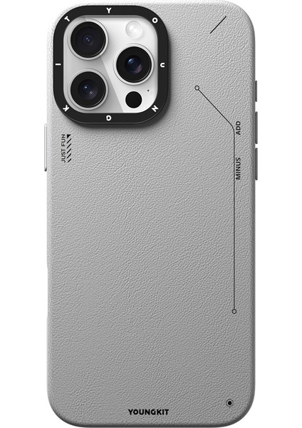 iPhone 15 Pro Kılıf Magsafe Özellikli Basit Mat Deri Desenli Tech Fashion Serisi Kapak Gri