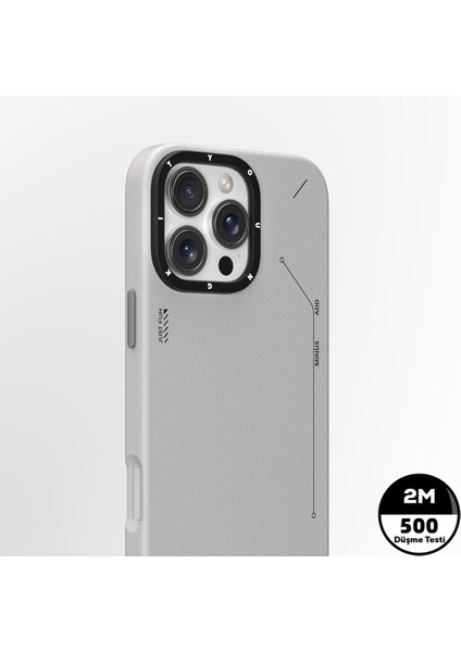 iPhone 15 Pro Kılıf Magsafe Özellikli Basit Mat Deri Desenli Tech Fashion Serisi Kapak Gri