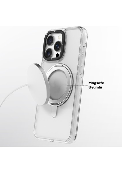 iPhone 16 Pro Max Kılıf Magsafe Özellikli Parmak Ring Standlı Pivot Serisi Kapak Şeffaf