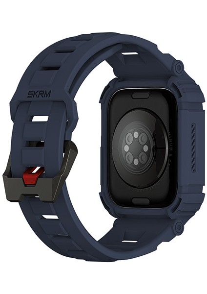 Apple Watch 44 mm Uyumlu 2in1 Tpu Kasa Koruyuculu Silikon Kordon Mecha Lacivert