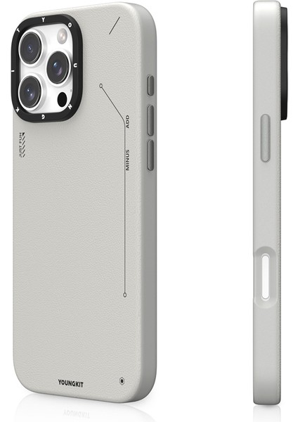 iPhone 16 Pro Max Kılıf Magsafe Özellikli Basit Mat Deri Desenli Tech Fashion Serisi Gri