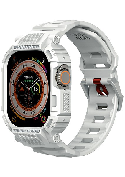 Apple Watch Ultra 49MM Uyumlu 2in1 Tpu Kasa Koruyuculu Silikon Kordon Mecha Açık Gri