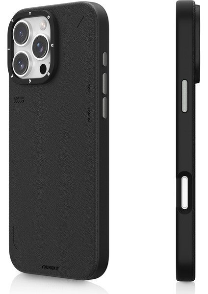 iPhone 15 Pro Max Kılıf Magsafe Özellikli Basit Mat Deri Desenli Tech Fashion Serisi Siyah