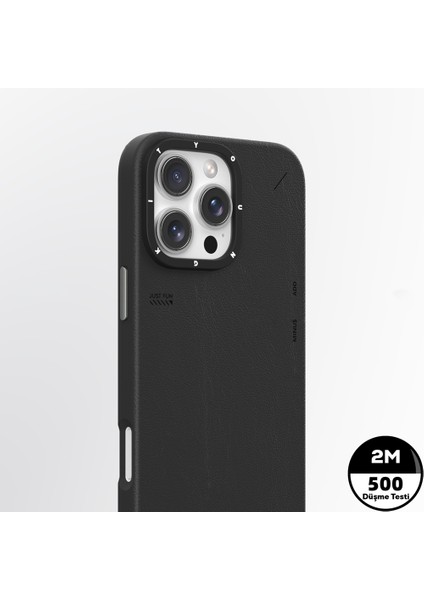 iPhone 15 Pro Max Kılıf Magsafe Özellikli Basit Mat Deri Desenli Tech Fashion Serisi Siyah